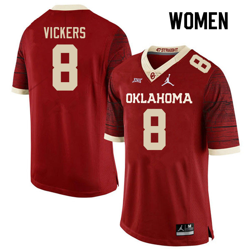 Women #8 Makari Vickers Oklahoma Sooners College Football Jerseys Stitched-Retro